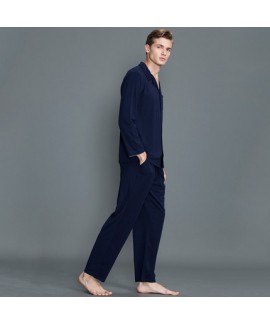 Pure color men's long sleeved cotton Pajamas male for spring and autumn