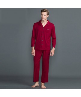 Pure color men's long sleeved cotton Pajamas male for spring and autumn