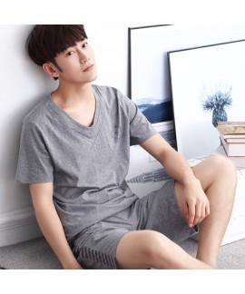 Cotton short sleeved pajama sets male comfy pajamas short sets for men