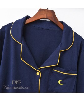 New Couple Embroidery Cotton pj sets comfy long sleeved Turn-collar Nightwear for spring