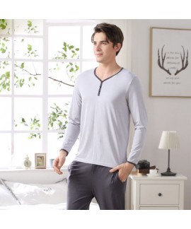 Round neck T-shirt with long pants men's cotton pajama sets for spring and summer