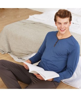 Round neck T-shirt with long pants men's cotton pajama sets for spring and summer