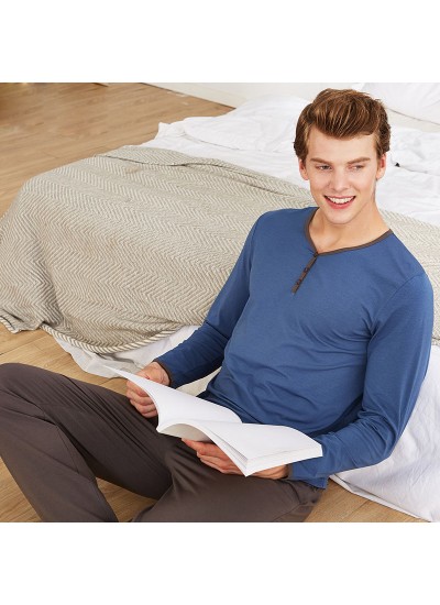 long sleeved men's cotton pajama sets comfy cotton set of pajamas for male