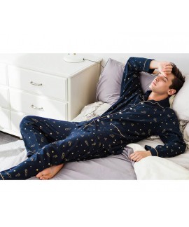 men's long sleeves cotton Pajamas knitted cotton l...