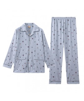men's  summer long sleeves cotton pajamas large size pajama sets