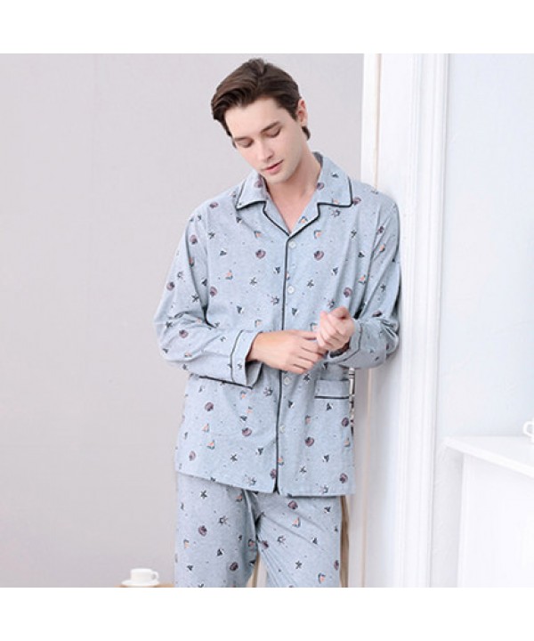 men's summer long sleeves cotton pajamas large size pajama sets
