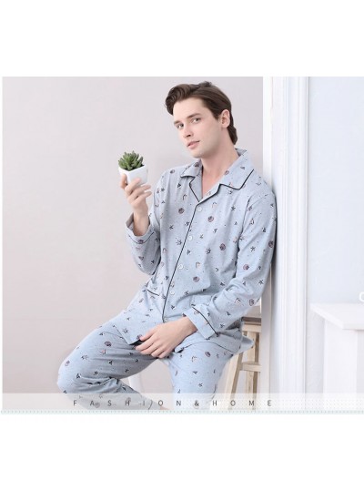 men's  summer long sleeves cotton pajamas large size pajama sets