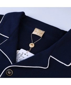 Navy cotton long sleeved Men's pyjamas for spring and autumn 