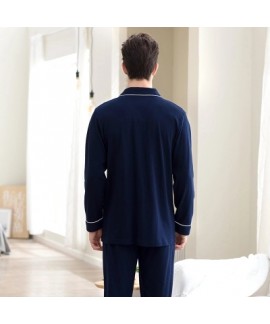 Navy cotton long sleeved Men's pyjamas for spring and autumn 