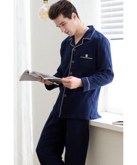 Navy cotton long sleeved Men's pyjamas for spring ...