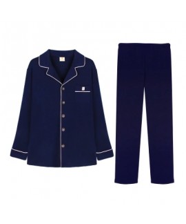 Navy cotton long sleeved Men's pyjamas for spring and autumn 