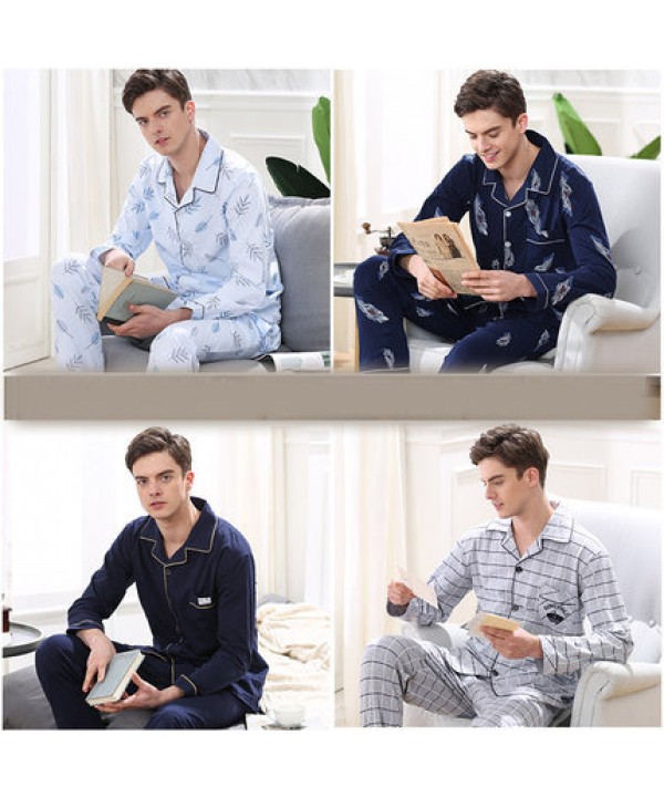 Luxury printing solid color long sleeves cotton Men's pajama sets