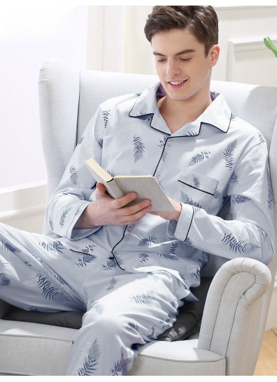 Luxury printing solid color long sleeves cotton Men's pajama sets
