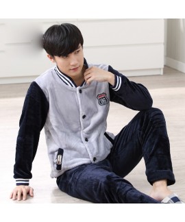 Men's Long Sleeve Thickened Flannel Sports Pajamas Warm Pajamas Suit