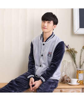 Men's Long Sleeve Thickened Flannel Sports Pajamas Warm Pajamas Suit