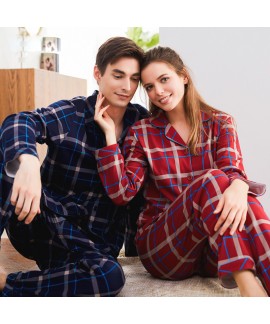 long sleeved Cotton pajamas for couple casual pure...