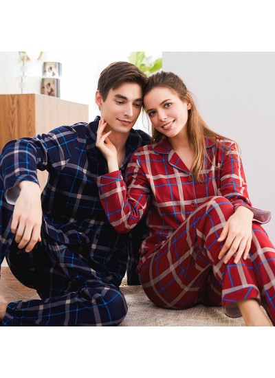 long sleeved Cotton pajamas for couple casual pure cotton pj sets