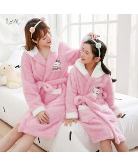 Pink Flannel cartoon family pajamas comfort and th...