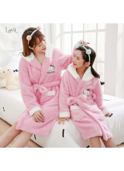 Pink Flannel cartoon family pajamas comfort and thickening ladie's girl's Pajamas Set
