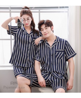 long sleeves couple comfy pjs for spring satin silky female pajama set men's sleepwear