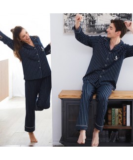 New winter long-sleeved cardigan for lovers striped home pajama set