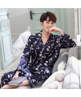 long sleeves cheap couple pjs Ice silk female pajamas,comfy silk pajamas for men can wear outdoors