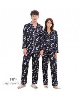 long sleeves cheap couple pjs Ice silk female pajamas,comfy silk pajamas for men can wear outdoors