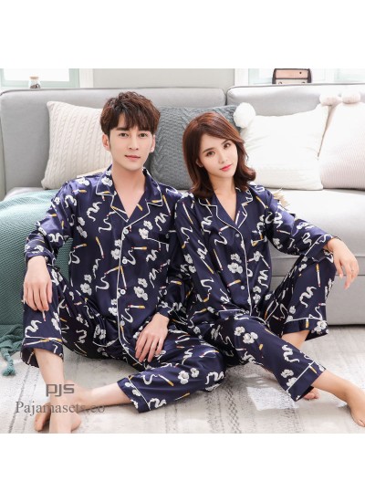 long sleeves cheap couple pjs Ice silk female pajamas,comfy silk pajamas for men can wear outdoors