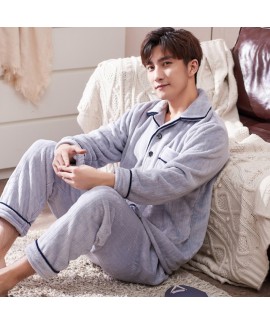 Long-sleeved couple pajamas flannel cardigan warm Pajama sets