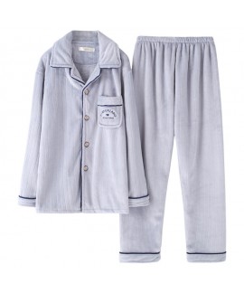 Long-sleeved couple pajamas flannel cardigan warm Pajama sets