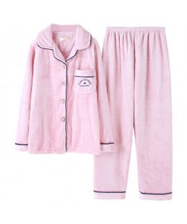 Long-sleeved couple pajamas flannel cardigan warm Pajama sets