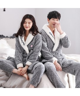 Long Sleeves Plus Size Coral Fur Thickened Flannel pajamas for Lovers' in Autumn and Winter