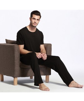 Bamboo Fiber Round Neck Mens Pajamas Sets Large Size Short Sleeved Household Clothes