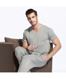 Bamboo Fiber Round Neck Mens Pajamas Sets Large Si...