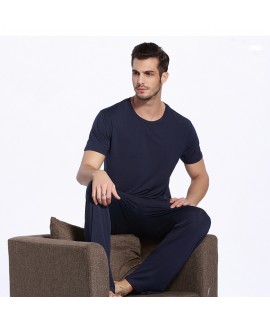 Bamboo Fiber Round Neck Mens Pajamas Sets Large Size Short Sleeved Household Clothes