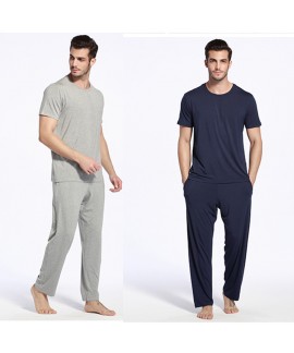 Bamboo Fiber Round Neck Mens Pajamas Sets Large Size Short Sleeved Household Clothes