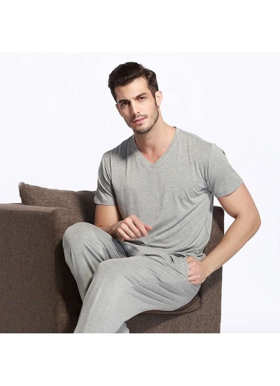 Bamboo Fiber Round Neck Mens Pajamas Sets Large Size Short Sleeved Household Clothes