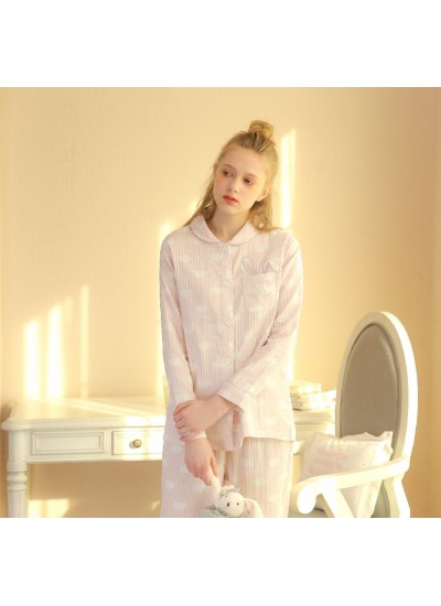 Ladies' long sleeves cotton gauze pajama sets