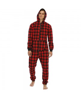 Cotton Blend Plaid Hooded Pajamas Simple 3 Colors ...