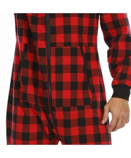 Cotton Blend Plaid Hooded Pajamas Simple 3 Colors Mens Jumpsuits