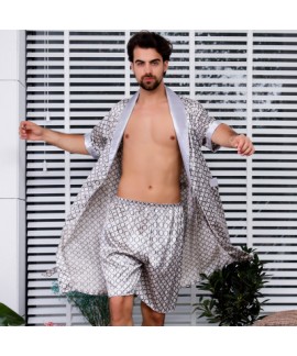 Men's silk pajamas summer pyjamas kimono Night gown