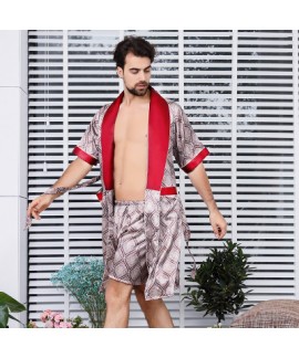 Men's silk pajamas summer pyjamas kimono Night gown