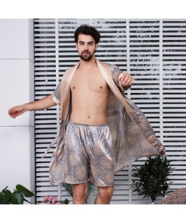 Men's silk pajamas summer pyjamas kimono Night gown