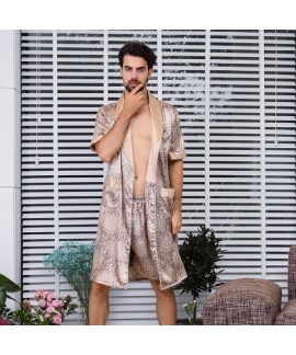 Men's silk pajamas summer pyjamas kimono Night gown