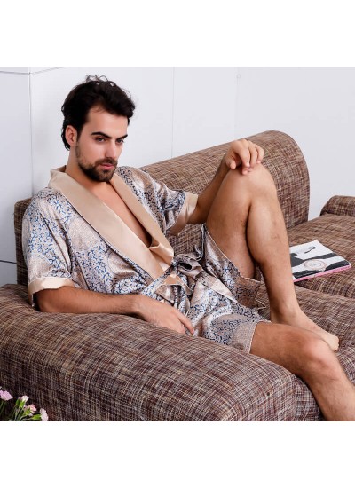 Men's silk pajamas summer pyjamas kimono Night gown