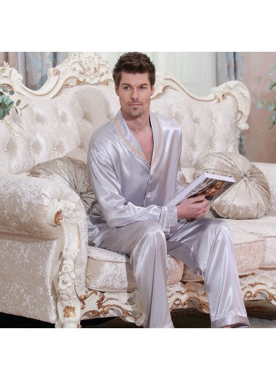 long sleeved Satin pajamas,plus size men's softest pyjamas