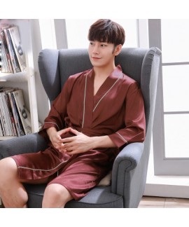 ice silk Mens pajamas and robe sets thin casual pajamas for male