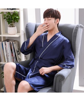 ice silk Mens pajamas and robe sets thin casual pa...