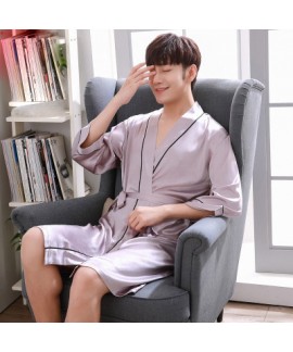 ice silk Mens pajamas and robe sets thin casual pajamas for male