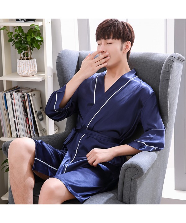 ice silk Mens pajamas and robe sets thin casual pajamas for male